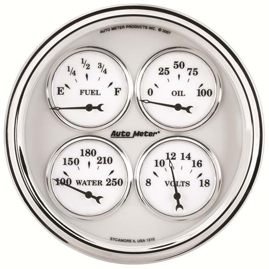 Auto Meter 1210 Old-Tyme White II Air-Core Quad Gauge, 5 Inch