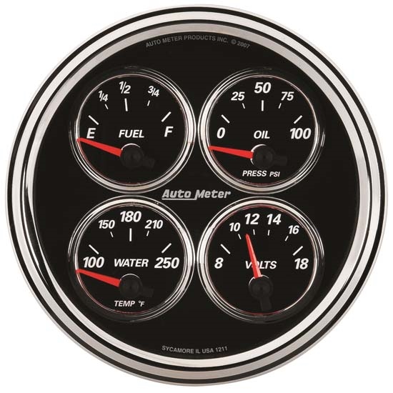 Auto Meter 1211 Designer Black II Air-Core Quad Gauge, 5 Inch