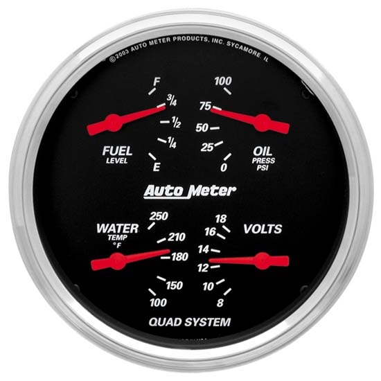 Auto Meter 1410 Designer Black Air-Core Quad Gauge, 5 Inch