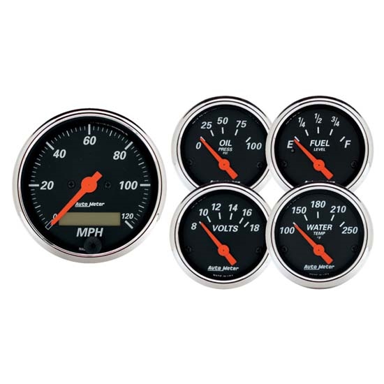 Auto Meter 1421 Designer Black 5 Piece Electric Gauge Kit