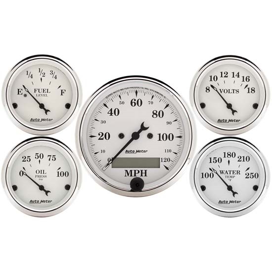Auto Meter 1602 Old-Tyme White 5 Piece Gauge Set, Electric Speedometer