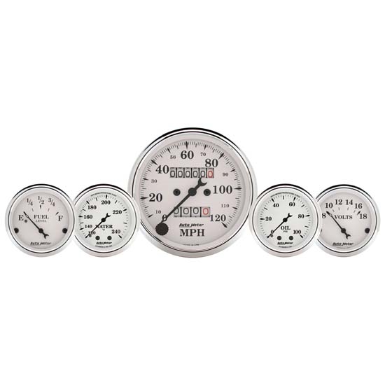 Auto Meter 1611 Old-Tyme White 5 Piece Gauge Set, Mechanical