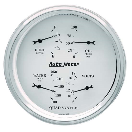 Auto Meter 1619 Old-Tyme White Air-Core Electric Quad Gauge, 5 Inch