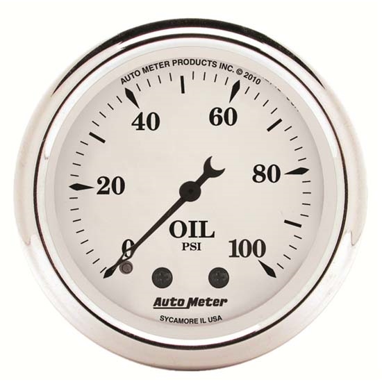 AutoMeter 1621 Old-Tyme White Mechanical Oil Press. Gauge