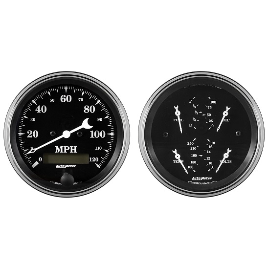 Auto Meter 1700 Old Tyme Black Gauge Kit, 3-3/8" Quad & Speedometer