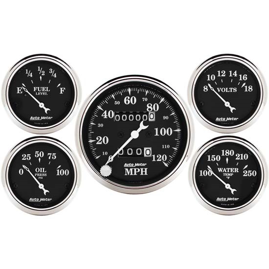 Auto Meter 1708 Old Tyme Black 5 Piece Gauge Set, Mechanical