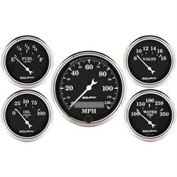 AutoMeter 1709 Old Tyme Black 5 Piece Gauge Set,Elec. Speedometer