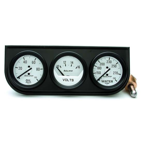 Auto Meter 2327 Auto Gage Mechanical 3 Gauge Console, Oil/Water/Volt