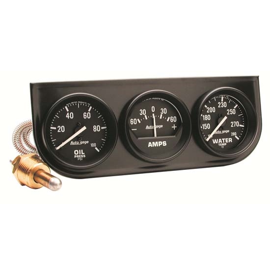 Auto Meter 2393 Auto Gage Mechanical 3 Gauge Console, Oil/Amp/Water