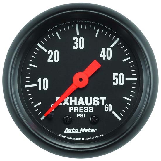 Auto Meter 2611 Z-Series Mech Exhaust Pressure Gauge, 60 PSI, 2-1/16