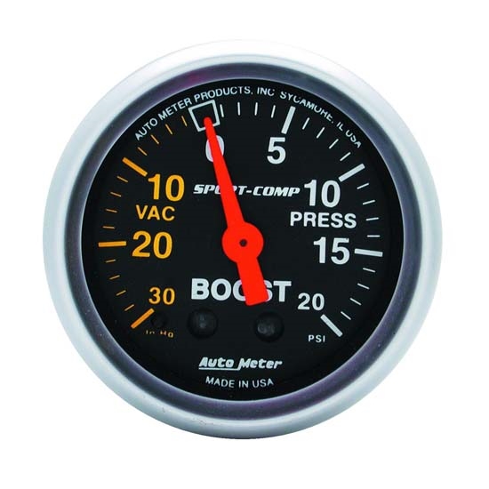 Auto Meter 3301 Sport-Comp Mechanical Boost/Vacuum Gauge, 2-1/16 Inch