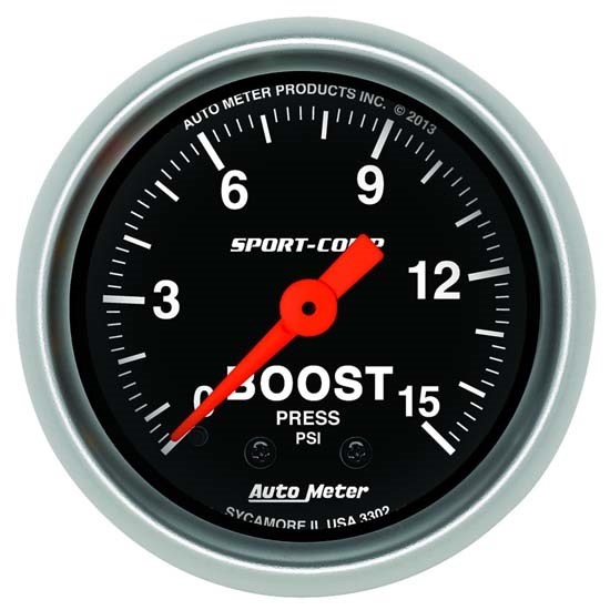 Auto Meter 3302 Sport-Comp Mechanical Boost Gauge, 15 PSI, 2-1/16 Inch