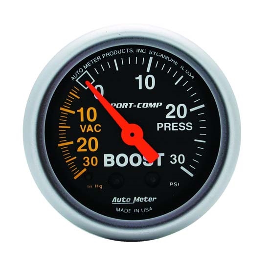 Auto Meter 3303 Sport-Comp Mechanical Boost/Vacuum Gauge, 2-1/16 Inch