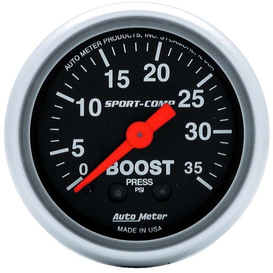 Auto Meter 3304 Sport-Comp Mechanical Boost Gauge, 35 PSI, 2-1/16 Inch