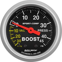 AutoMeter 3308 Sport-Comp Mechanical Boost/Vacuum Gauge, 2-1/16