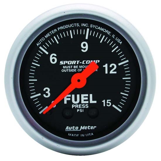 Auto Meter 3311 Sport-Comp Mech Fuel Pressure Gauge, 15 PSI, 2-1/16