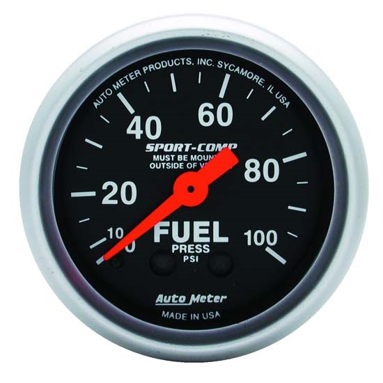 Auto Meter 3312 Sport-Comp Mech Fuel Pressure Gauge, 100 PSI, 2-1/16