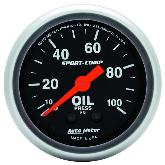 AutoMeter 3321 Sport-Comp Mechanical Oil Press. Gauge, 100 PSI