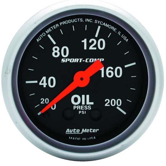 Auto Meter 3322 Sport-Comp Mechanical Oil Pressure Gauge, 200 PSI
