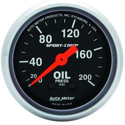 AutoMeter 3322 Sport-Comp Mechanical Oil Press. Gauge, 200 PSI
