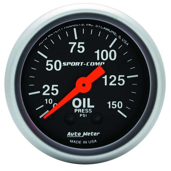 Auto Meter 3323 Sport-Comp Mechanical Oil Pressure Gauge, 150 PSI