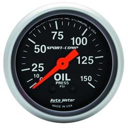 AutoMeter 3323 Sport-Comp Mechanical Oil Press. Gauge, 150 PSI