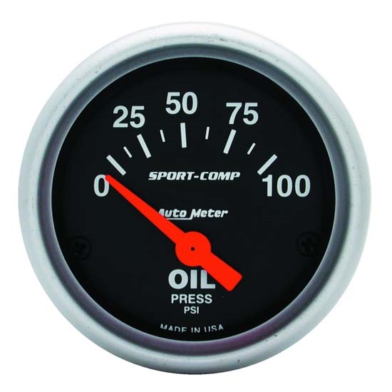 Auto Meter 3327 Sport-Comp Air-Core Oil Pressure Gauge, 100 PSI