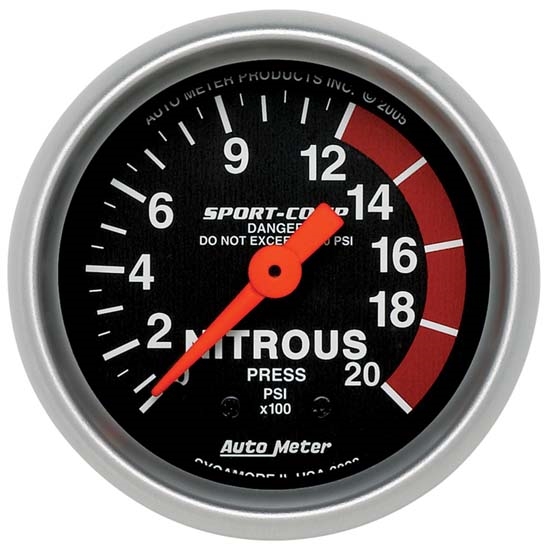 Auto Meter 3328 Sport-Comp Mechanical Nitrous Pressure Gauge, 2000 PSI