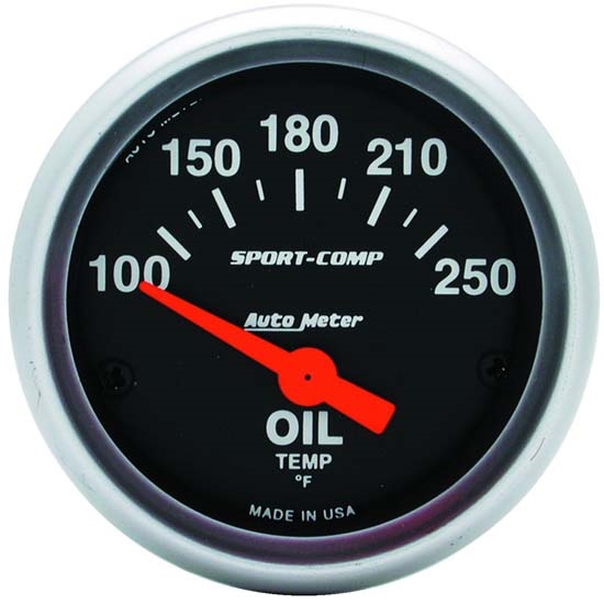 Auto Meter 3347 Sport-Comp Air-Core Oil Temperature Gauge, 2-1/16 Inch
