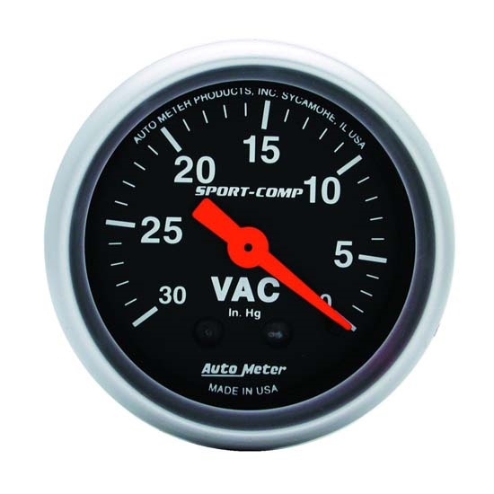 Auto Meter 3384 Sport-Comp Mechanical Vacuum Gauge, 2-1/16 Inch