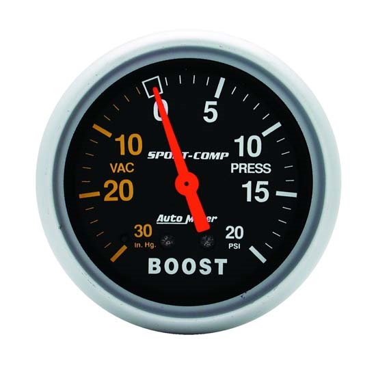 Auto Meter 3401 Sport-Comp Mechanical Boost/Vacuum Gauge, 2-5/8 Inch