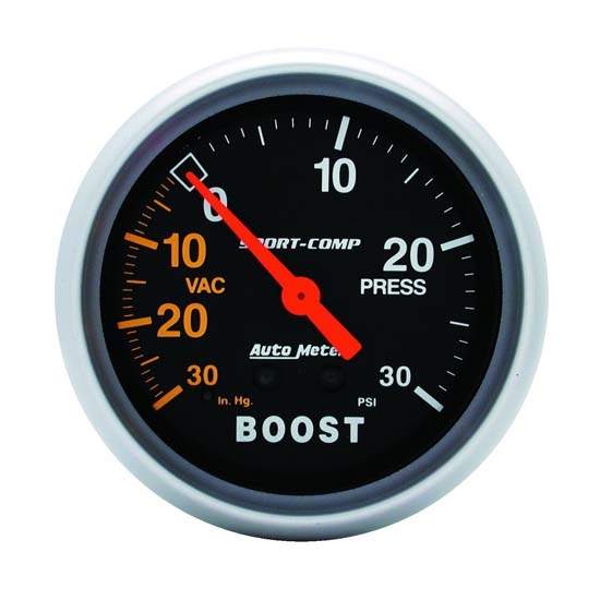 Auto Meter 3403 Sport-Comp Mechanical Boost/Vacuum Gauge, 2-5/8 Inch