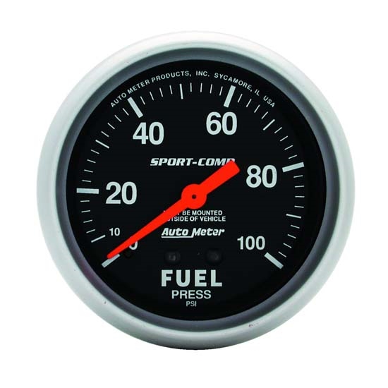 Auto Meter 3412 Sport-Comp Mech Fuel Pressure Gauge, 100 PSI, 2-5/8