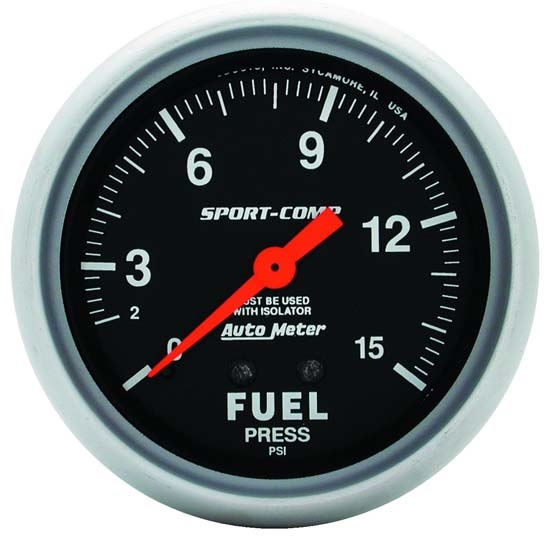 Auto Meter 3413 Sport-Comp Mechanical Fuel Pressure w/ Isolator Gauge