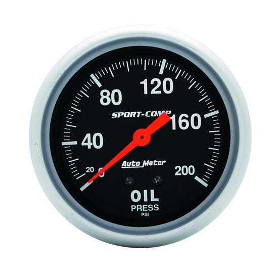 Auto Meter 3422 Sport-Comp Mechanical Oil Pressure Gauge, 200 PSI