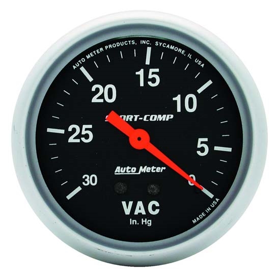 Auto Meter 3484 Sport-Comp Mechanical Vacuum Gauge, 2-5/8 Inch
