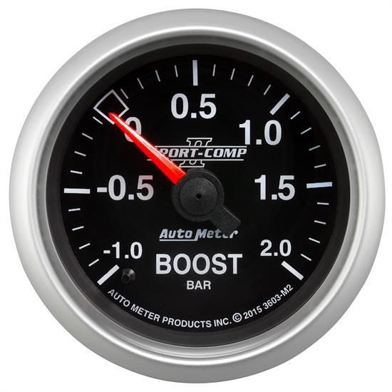Auto Meter 3603-M2 Sport-Comp II Boost/Vacuum Gauge, 2-1/16, -1-+2 BAR,
