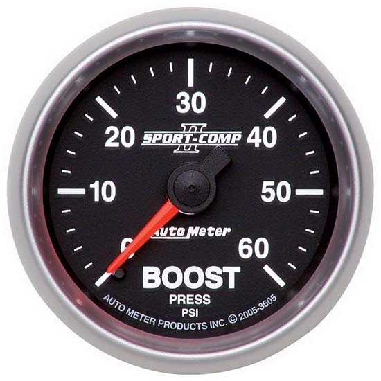 Auto Meter 3605 Sport-Comp II Mechanical Boost Gauge, 60 PSI, 2-1/16
