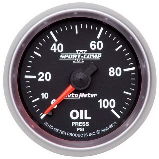 Auto Meter 3621 Sport-Comp II Mech Oil Pressure Gauge, 100 PSI, 2-1/16