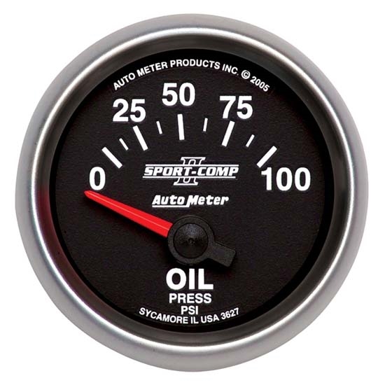 Auto Meter 3627 Sport-Comp II Air-Core Oil Pressure Gauge, 100 PSI