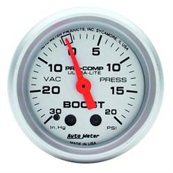 AutoMeter 4301 Ultra-Lite Mechanical Boost/Vacuum Gauge, 2-1/16