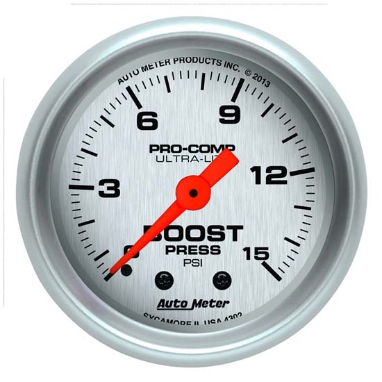 Auto Meter 4302 Ultra-Lite Mechanical Boost Gauge, 15 PSI, 2-1/16 Inch