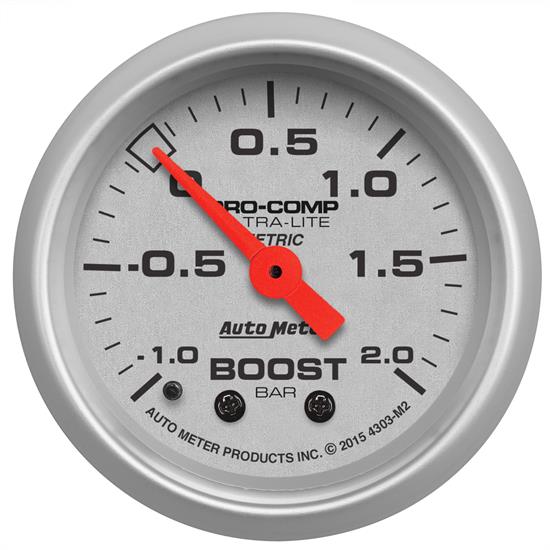 Auto Meter 4303-M2 Ultra-Lite Boost/Vacuum Gauge, 2-1/16, -1-+2 BAR,