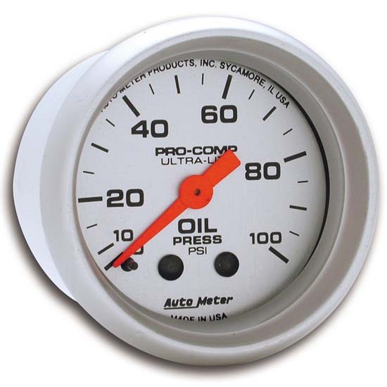 Auto Meter 4321 Ultra-Lite Mech Oil Pressure Gauge, 100 PSI, 2-1/16