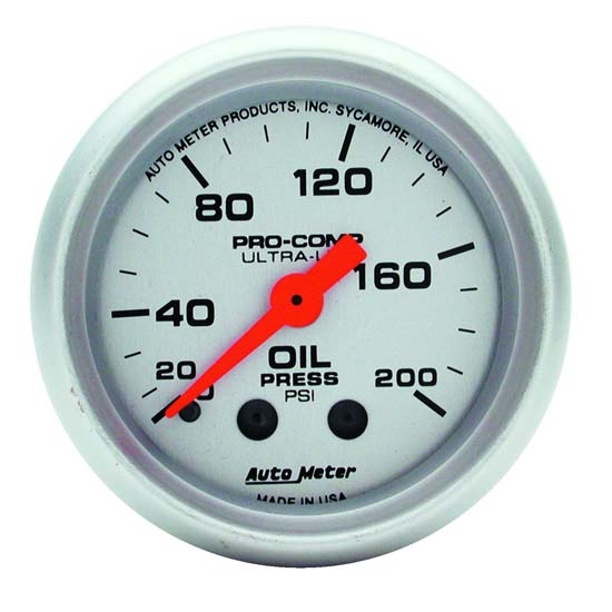 Auto Meter 4322 Ultra-Lite Mech Oil Pressure Gauge, 200 PSI, 2-1/16
