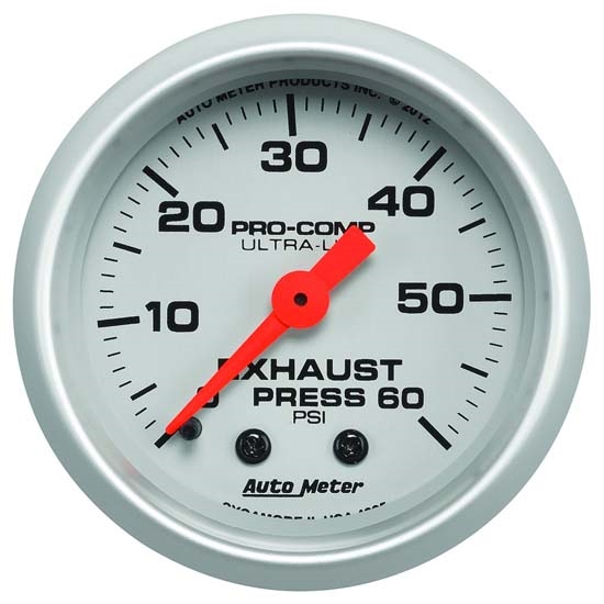 Auto Meter 4325 Ultra-Lite Mech Exhaust Pressure Gauge, 60PSI, 2-1/16