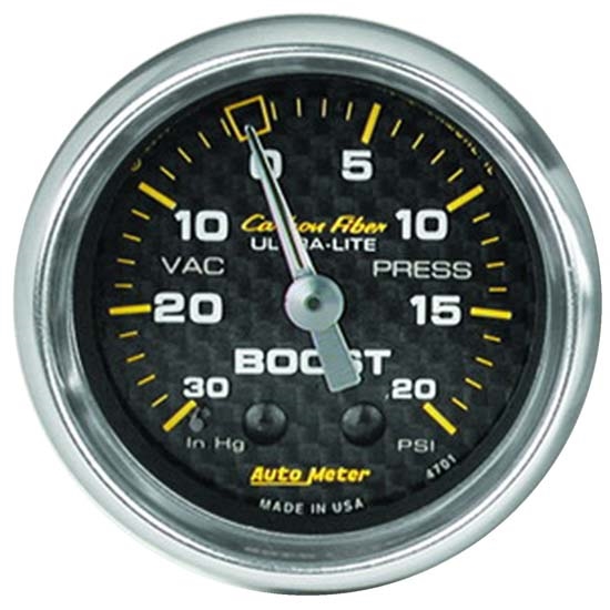 Auto Meter 4701 Carbon Fiber Mechanical Boost/Vacuum Gauge, 2-1/16 In.