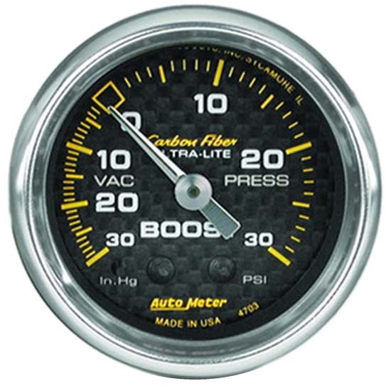 Auto Meter 4703 Carbon Fiber Mechanical Boost/Vacuum Gauge, 2-1/16 In.