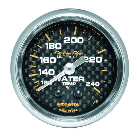 Auto Meter 4732 Carbon Fiber Mechanical Water Temperature Gauge