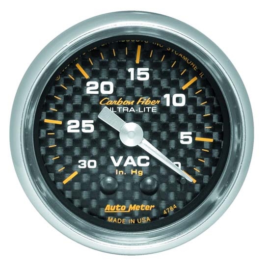 Auto Meter 4784 Carbon Fiber Mechanical Vacuum Gauge, 2-1/16 Inch